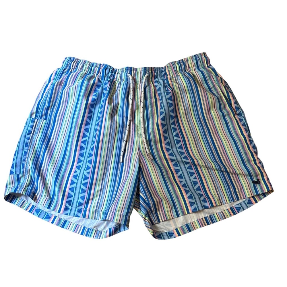 Southern Marsh Swim Trunks Mens Blue Multi Geometric Striped SIZE L